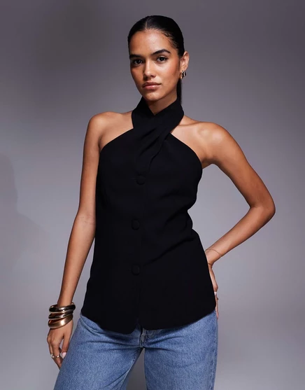 Жилет с высоким воротом от River Island черного цвета black