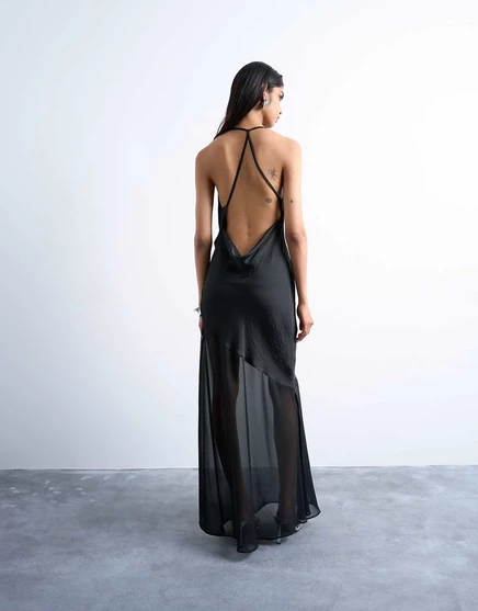 Платье с капюшоном из смешанной ткани Topshop occasion черного цвета black