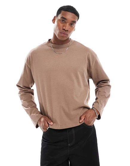 Лонгслив asos design оверсайз коробчатого кроя, коричневый