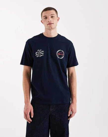 Футболка свободного кроя с надписью Tommy Jeans circle sign темно-синего цвета