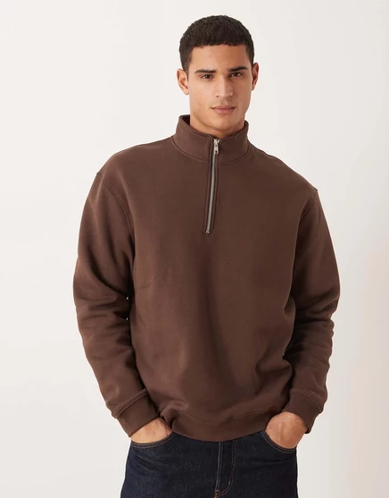 Мужской свитшот ASOS Design Essentials с частичной молнией, коричневый