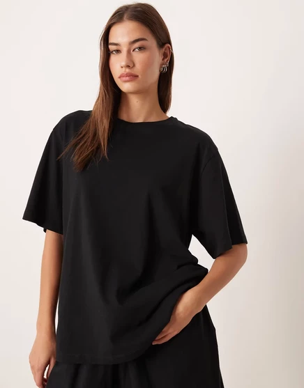 Женская пижамная футболка ASOS Design, хлопковая, свободного кроя, черная