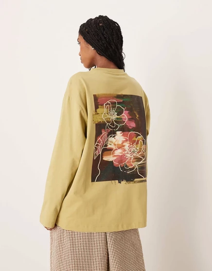 Лонгслив ASOS Design оверсайз с размытым цветочным принтом, шалфей
