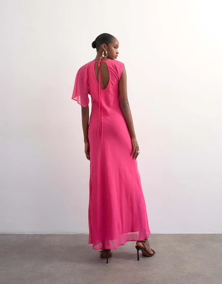 Женское платье макси Topshop, асимметричный крой, розовое
