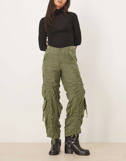 Женские брюки Free People Scorpio карго со сборками, хаки