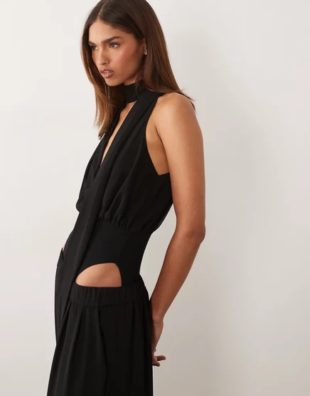 Облегающее боди ASOS x из коллекции SOURCED COLLECTION из черного шифона black
