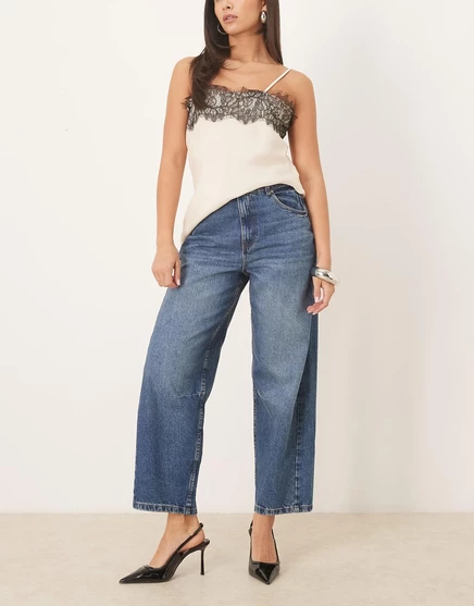 ДИЗАЙНЕРСКИЕ джинсы ASOS с завышенной талией на щиколотке и подтяжкой после легкой стирки mid wash