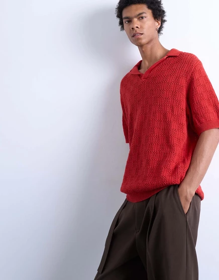 Футболка-поло Topman, вязаная крючком в шахматном порядке, красного цвета red