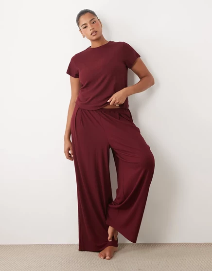 Женские пижамные брюки ASOS Curve широкого кроя, бордовые