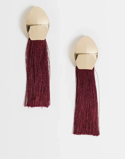 Женские серьги-гвоздики ASOS Design с бордовыми кисточками, золотистые