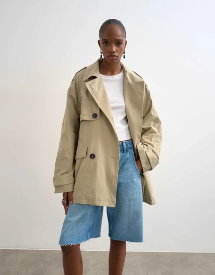 Короткое пальто-тренч Topshop с поясом из камня stone