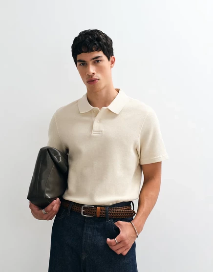 Рубашка поло Tommy Jeans с вафельной текстурой из бежевого ситца