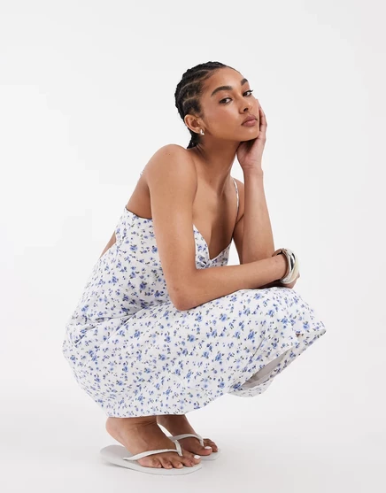Женское платье Hollister Twist Bust с цветочным принтом, голубое