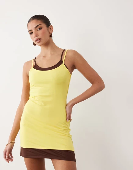 Женское мини-платье ASOS Design двухслойное, кремово-черное