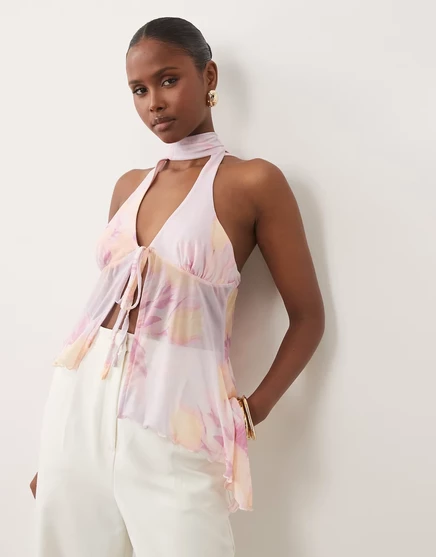 Женский топ ASOS Design сетчатый на завязках, цветочный