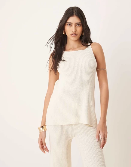 Вязаный удлиненный топ ASOS DESIGN из пряжи slub кремового цвета - часть комплекта cream