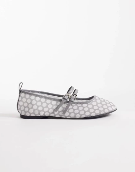 Балетки London Rebel Mia с ремешками и рюшами в серый горошек gray polka