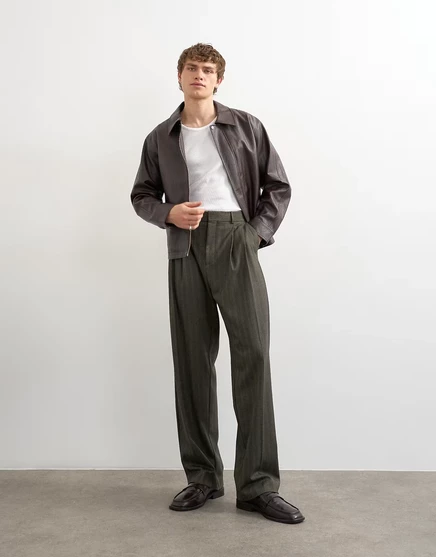 Мужские широкие брюки Topman елочка в полоску, антрацитовые