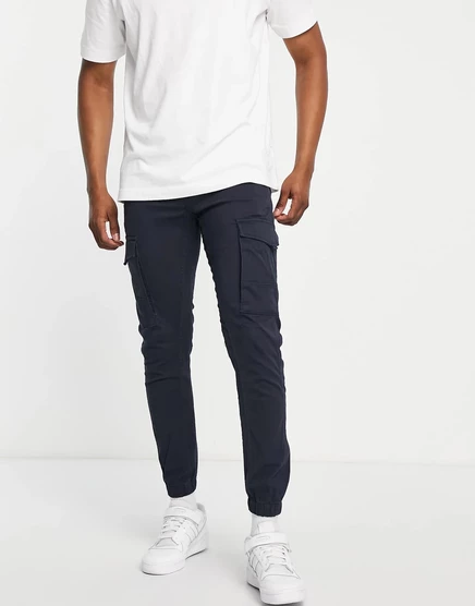 Брюки-карго Jack &Jones Intelligence slim fit с манжетой темно-синего цвета  navy blazer