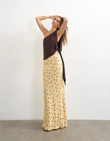 Женская макси‑юбка TopShop сатиновая в горох, кремовая