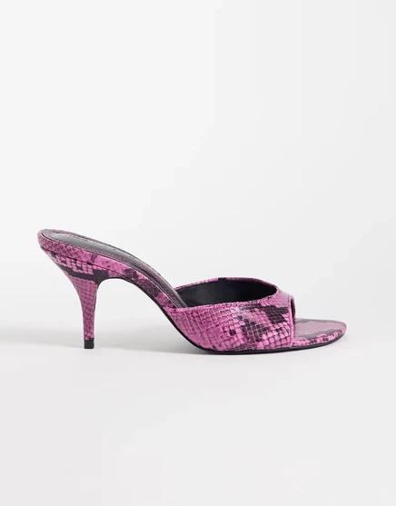Мюли на среднем каблуке от ASOS DESIGN Hooray в розовой змейке pink snake