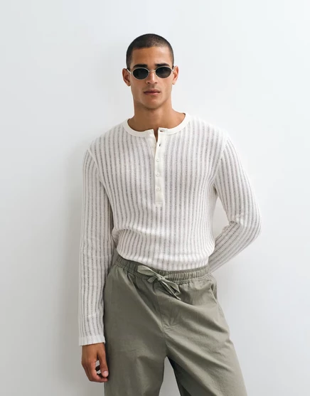 Мужская футболка ASOS Design хенли с длинным рукавом, белая