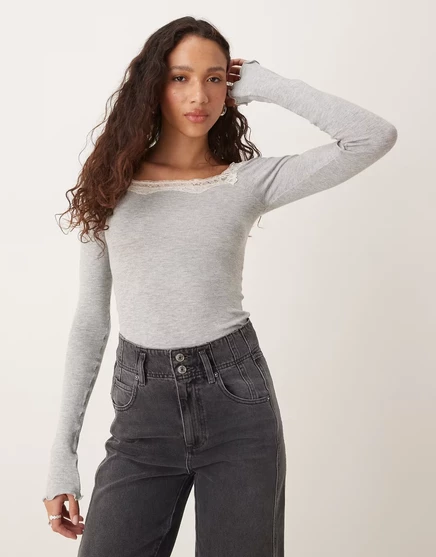 Женский топ Free People с кружевной отделкой, серый