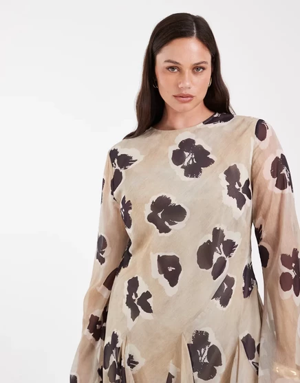 Женское мини-платье ASOS Curve коричневое в цветочек