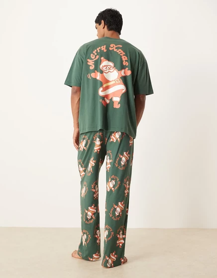 Мужская пижама ASOS Design с винтажным принтом Санта, хаки