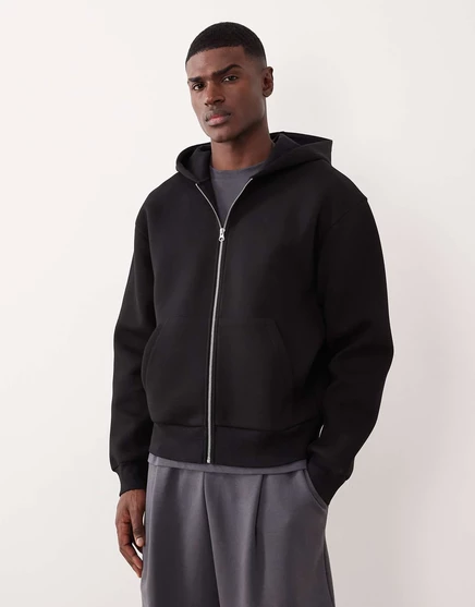 Объемная толстовка с капюшоном на молнии черного цвета от ASOS DESIGN heavyweight scuba black