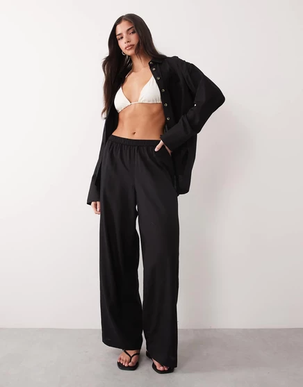 Прозрачные пляжные брюки ASOS DESIGN Ipanema из льняной смеси черного цвета black
