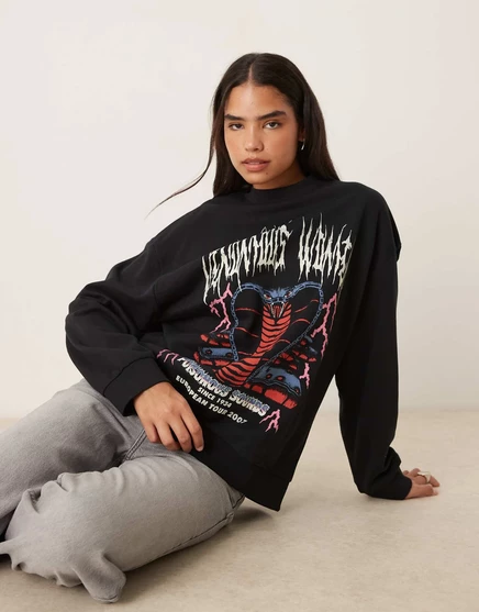 ДИЗАЙНЕРСКАЯ толстовка оверсайз от ASOS с изображением змеиного рока черного цвета black