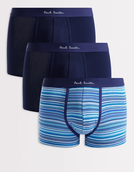 PS Боксерские трусы Paul Smith 3 штуки с синими поясами в сине-голубом цвете