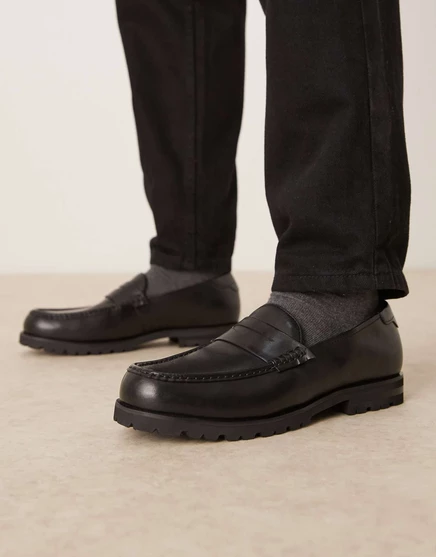 ДИЗАЙНЕРСКИЕ мокасины ASOS из черной кожи на рифленой подошве black