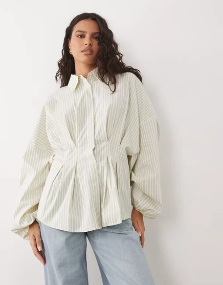Женская рубашка ASOS Design со складкой на талии, кремовая