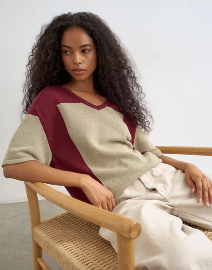 Женский трикотажный топ TopShop колор-блок с кулиской, хаки