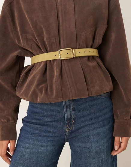 ДИЗАЙНЕРСКИЙ ремень ASOS из искусственной замши с квадратной пряжкой на талии и бедрах оливково-зеленого цвета olive green
