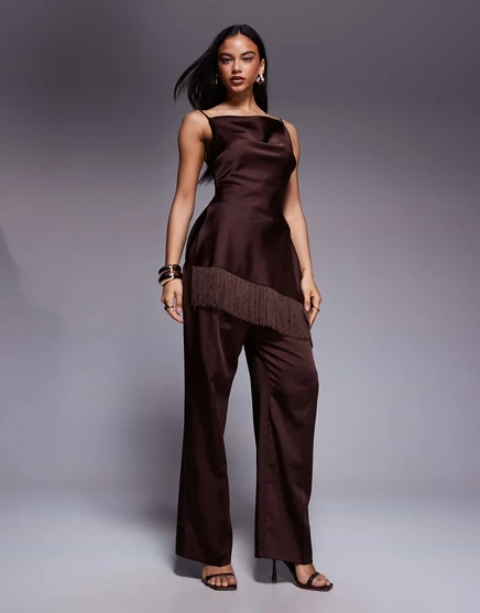 ASOS x - топ на бретельках из коллекции SOURCED COLLECTION с коричневой окантовкой brown