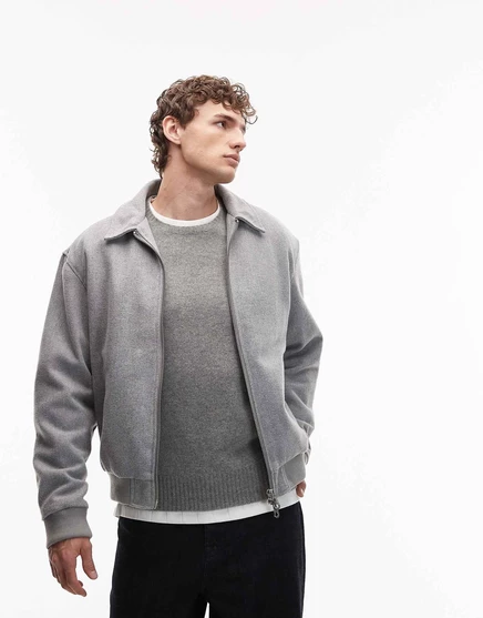 Куртка-бомбер harrington из полушерстяной ткани Jack &Jones серого цвета gray melange