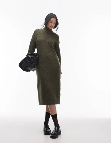 Зеленое трикотажное платье с высоким воротником Selected Femme kalamata