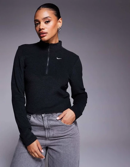 Флисовый плюшевый топ Nike Phoenix на молнии черного цвета black