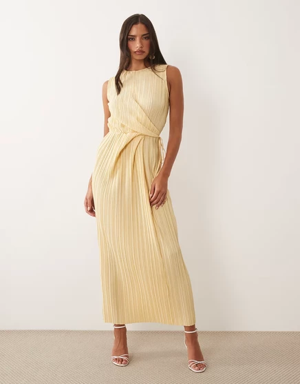Женское миди-платье ASOS Design плиссе без рукавов с завязкой, масляно-желтое