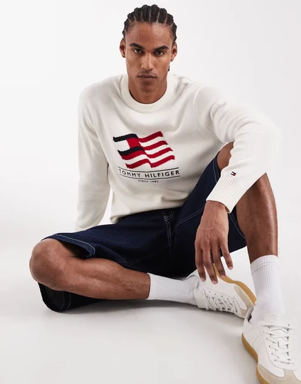 Мужской вязаный свитер Tommy Hilfiger Waving Flag, белый