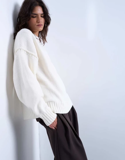 Вязаный свитер Topshop с чистыми открытыми швами белого цвета white