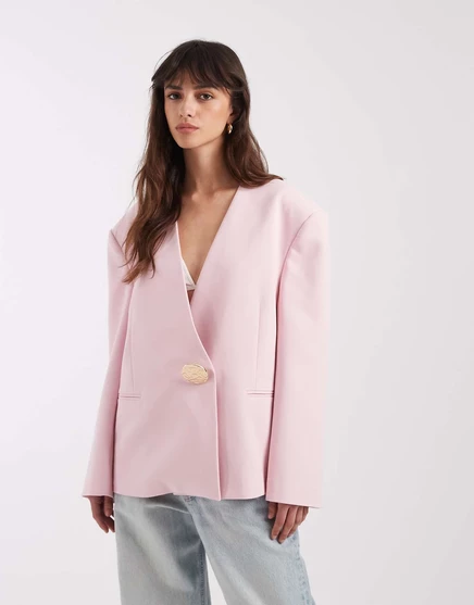 Женский жакет ASOS Design оверсайз без воротника, светло-розовый