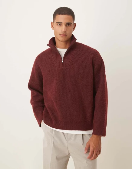 Мужской свитер ASOS Design с воротником-стойкой, бордовый