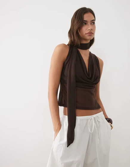 Женская майка ASOS Design с воротом-шарфом, шоколадная