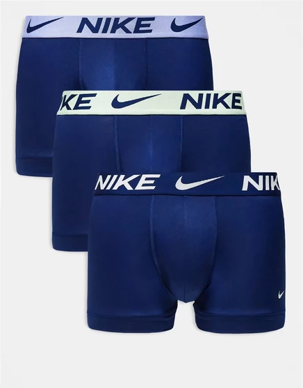 Трусы-боксеры Nike Essential Microfiber из 3-х упаковок синего цвета с голубым/лавандовым/ мятным поясом, синие с v-образным вырезом