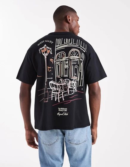 Футболка оверсайз Jack &Jones с оригинальным рисунком черного цвета black