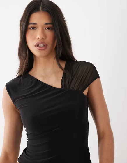 Женский топ asos design slinky с сеткой на плече, черный